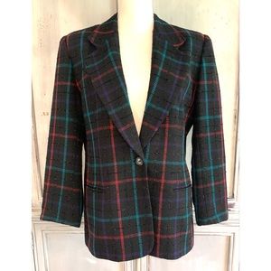 Joan Leslie Vintage Black Plaid Blazer Jacket Petite Sz 6/8 10/12P